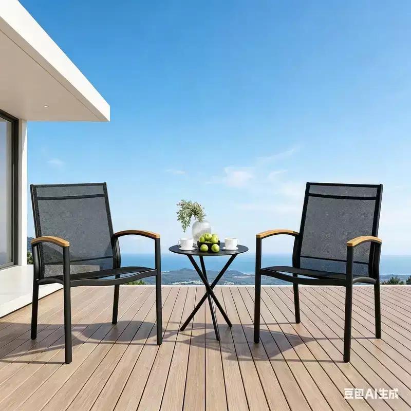 GustoWave 3-Piece Outdoor Patio Set, Breathable Textilene Chairs With Folding Side Table