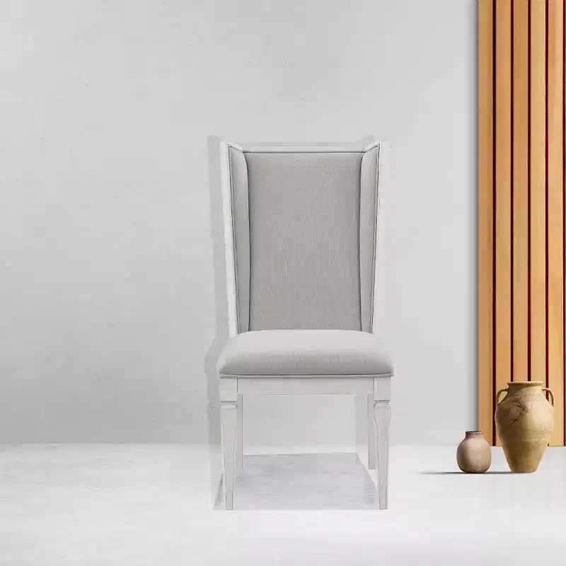 22.25-Inch Dining Chair — Light Gray Linen Fabric and Distressed White Finish