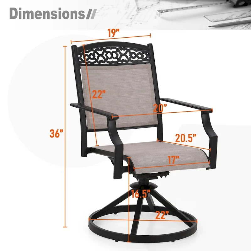 PHI VILLA Set of 4 Patio Dining Chairs Made from Sturdy Alu Frame and Breathable Textilene Sling Fabric