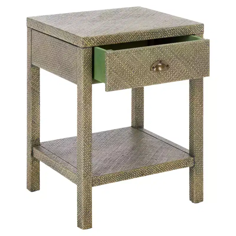 1-Drawer 1-Shelf Water Hyacinth Accent Table, Natural Finish, 16.94 lbs Capacity