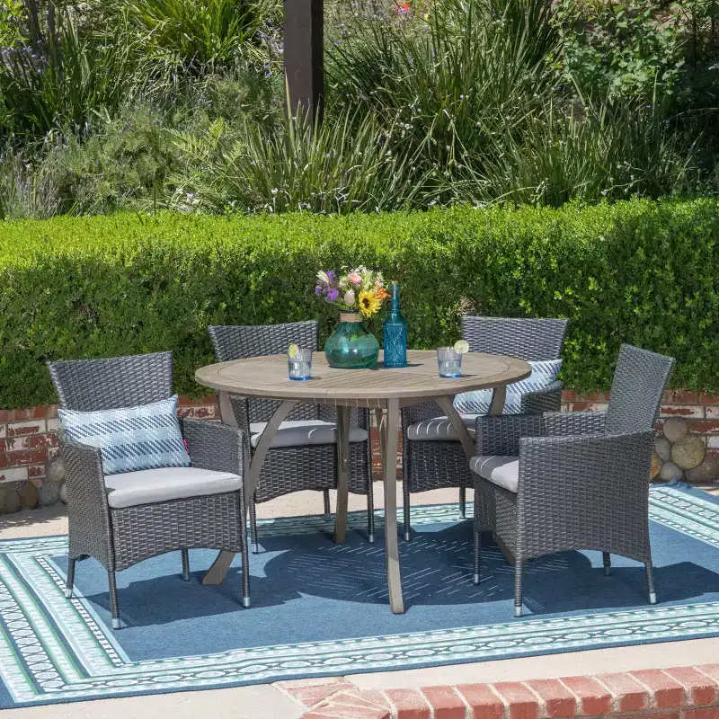 Christopher Knight Home Albury Outdoor Acacia Wood and Wicker 5 Piece Dining Set with Cushion