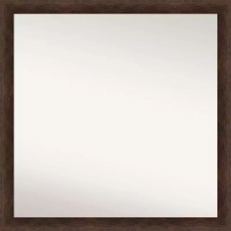 29"x29" Non-Beveled Narrow Wood Bathroom Wall Mirror Warm Walnut - Amanti Art: Modern Square, Wall Mount, Includes Hardware