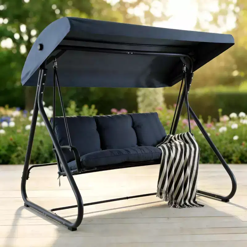3-Seat Outdoor Convertible Swing Glider, Adjustable Canopy, Removable Cushions, 750 LBS Weight Capacity, Removable Cushions, Heavy-Duty Metal Frame