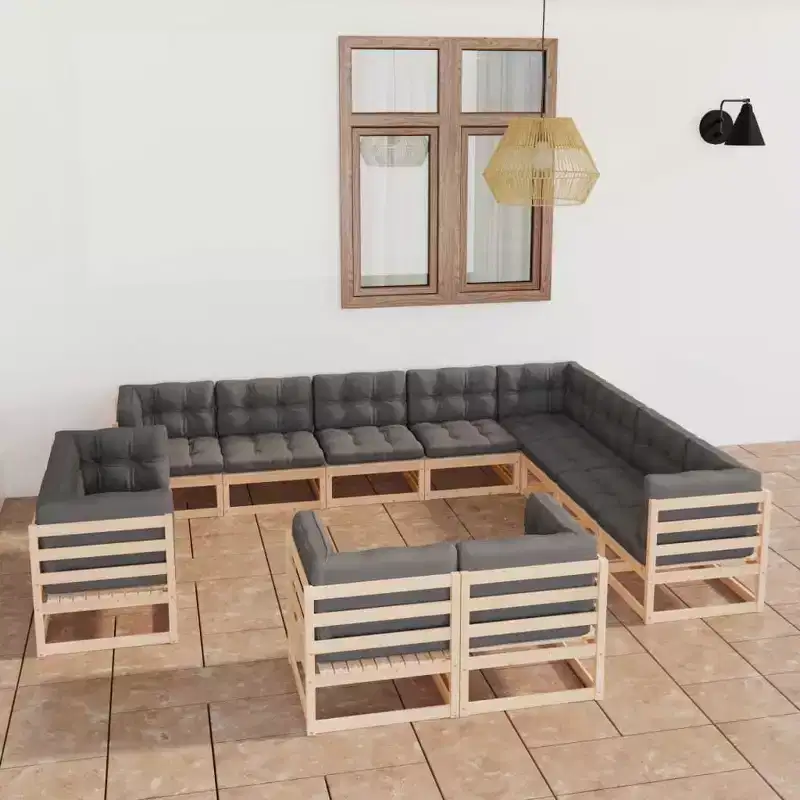 vidaXL Outdoor Lounge Set Natural Pine Solid Pinewood and Polyester