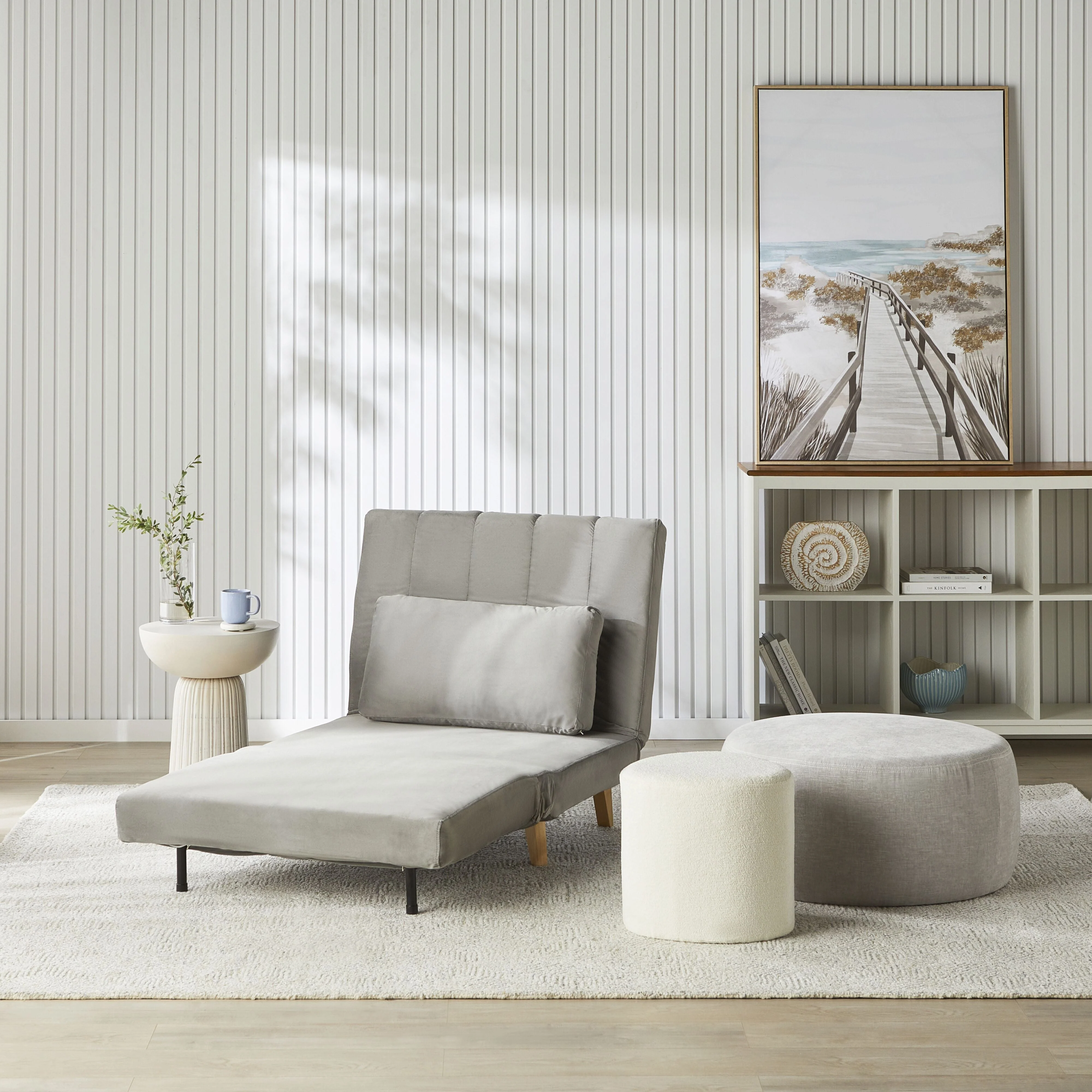 Velvet Single Sofa Bed Graphite Armless