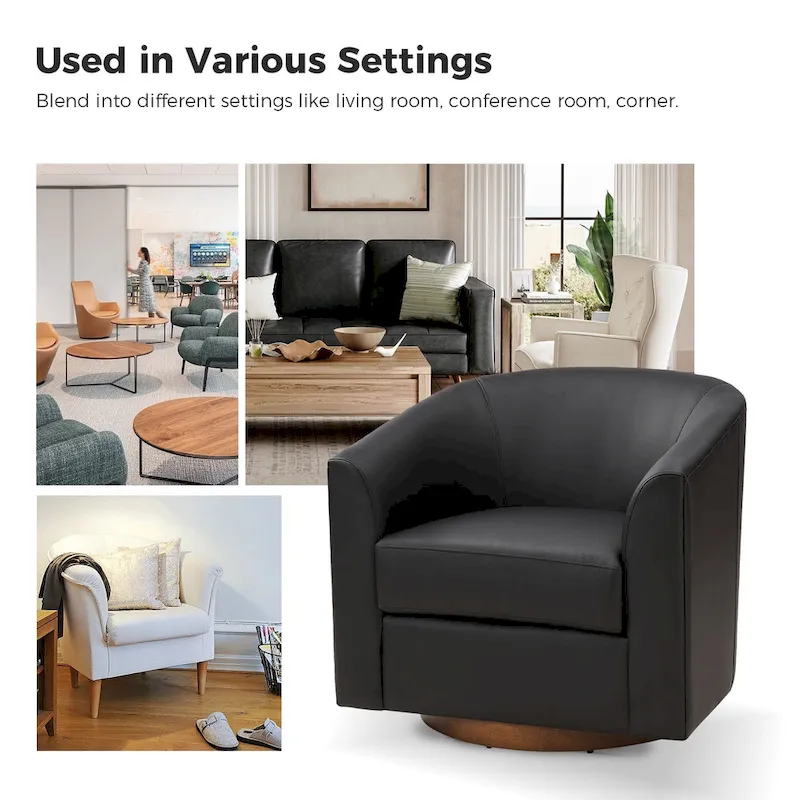 Haley Modern Swivel Barrel Faux Leather Chair with Solid Wood Base Set of 2