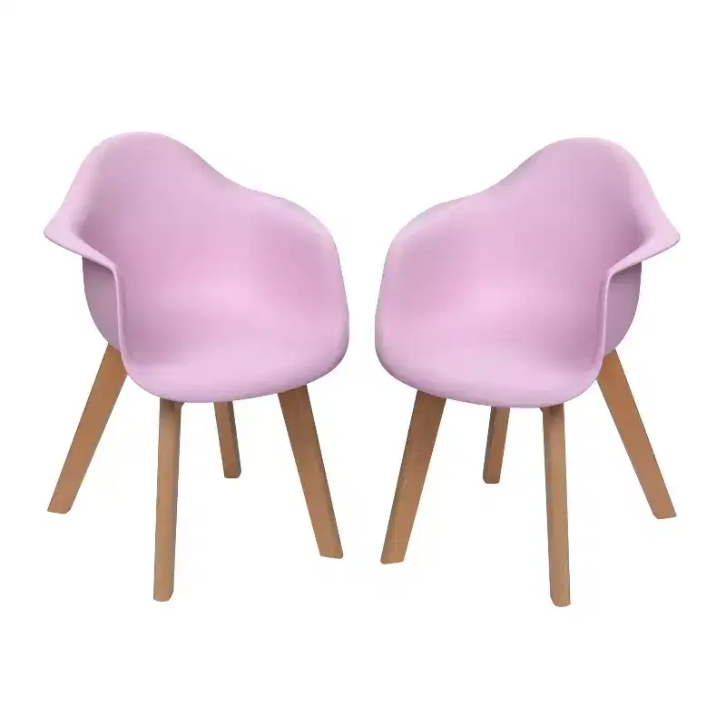 Gift Mark Set of 2 Kids' Chairs with Modern Plastic Seat and Beech Legs Pink