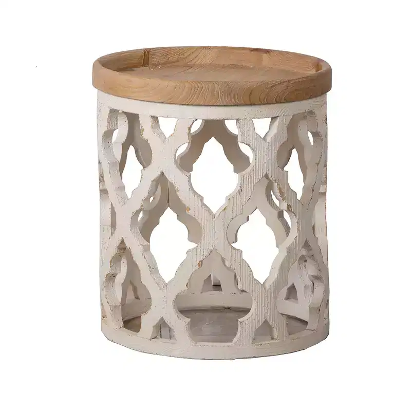 Large Distressed White Side Table Accent Furniture