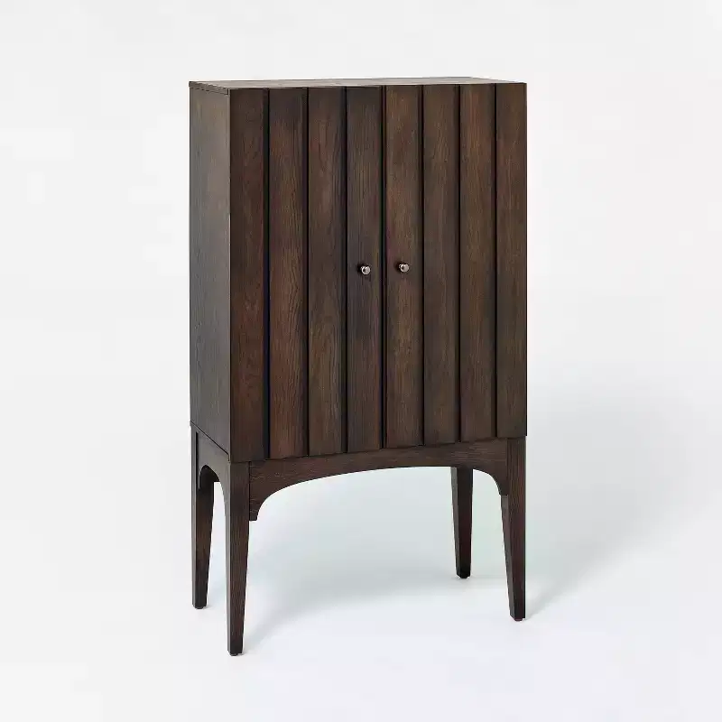 Arched Fluted Cabinet, Dark Brown, 2 Doors with 2 Interior Shelves