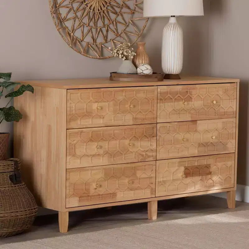 6-Drawer Dresser with Honeycomb Design, Natural