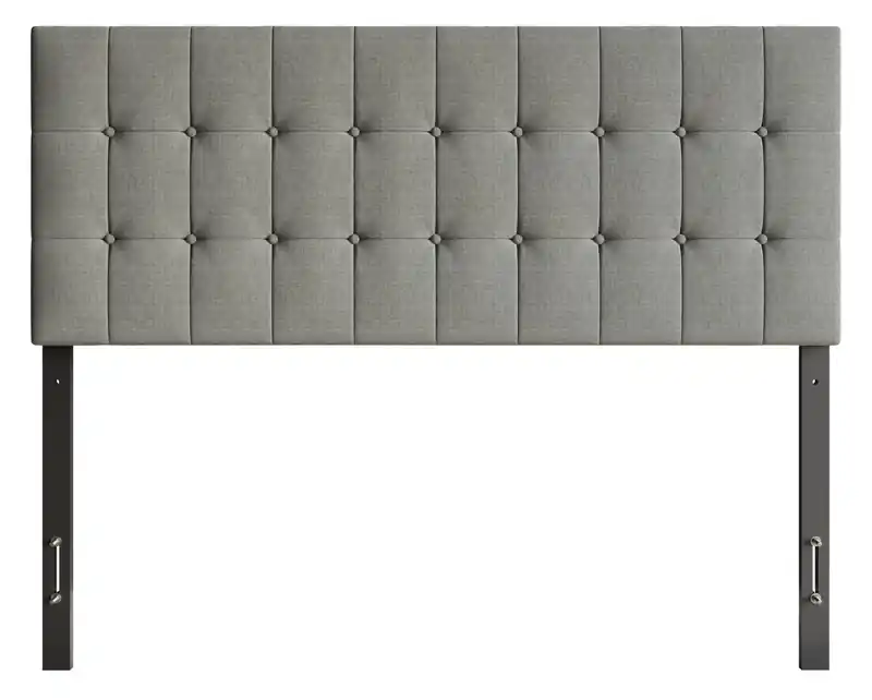 Ellis Upholstered Headboard in Grey Fabric, Button Tufted