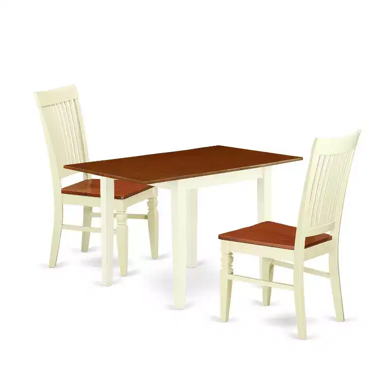 Retro Dinette Set 3Pc - Small Kitchen Table & Chairs - Buttermilk Cherry Finish - Wood Dining Set
