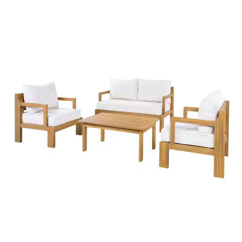 Christopher Knight Home Karolina Modern 4 Piece Patio Acacia Wood Seating Set and Coffee Table