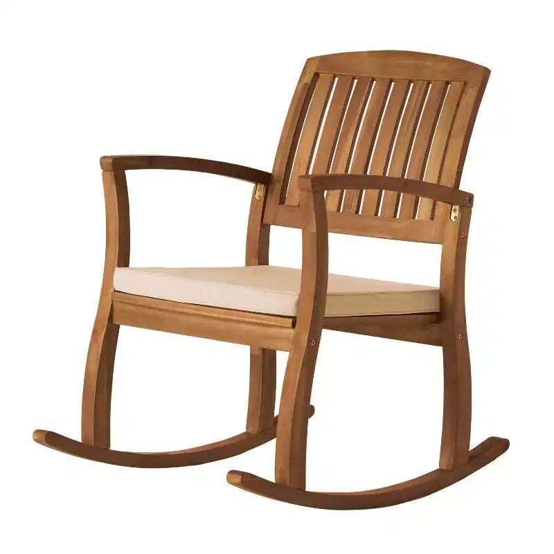 Okak Acacia Wood Patio Rocking Chairs with Water-Proof Cushions, Outdoor Chair with Fixed Arms, Patio Chair for Garden, Lawn, Backyard, Natural+Cream