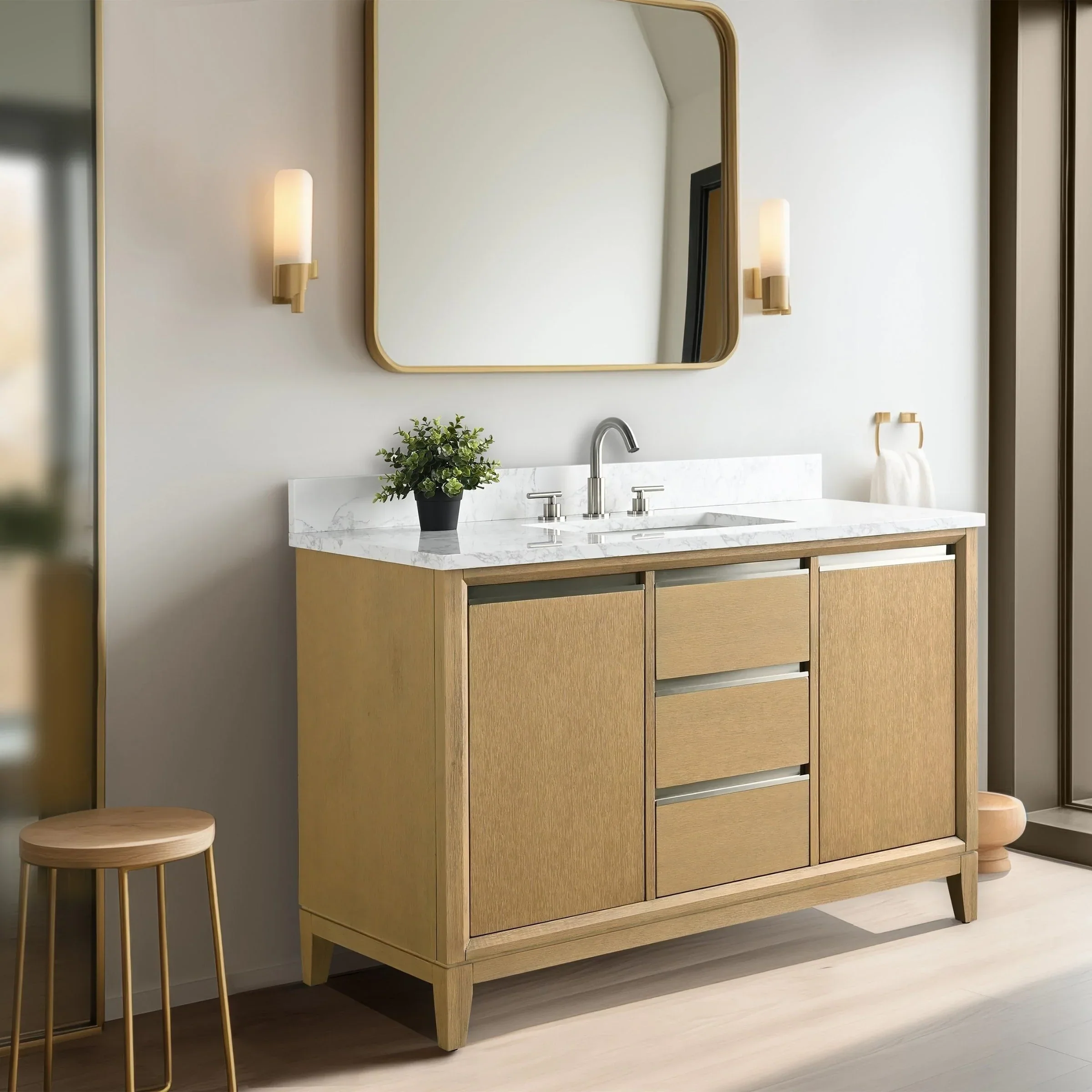 Vanity Art Bathroom Vanity with Ceramic Sink and Engineered Marble Top