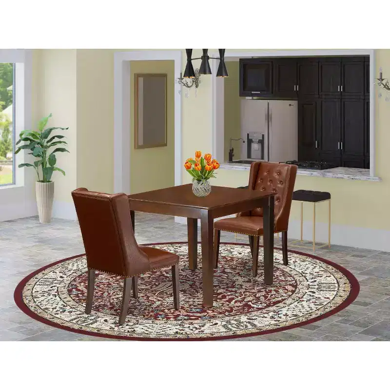 HomeStock 3-Pc Mahogany Finish Solid Wood Top Dining Table Set