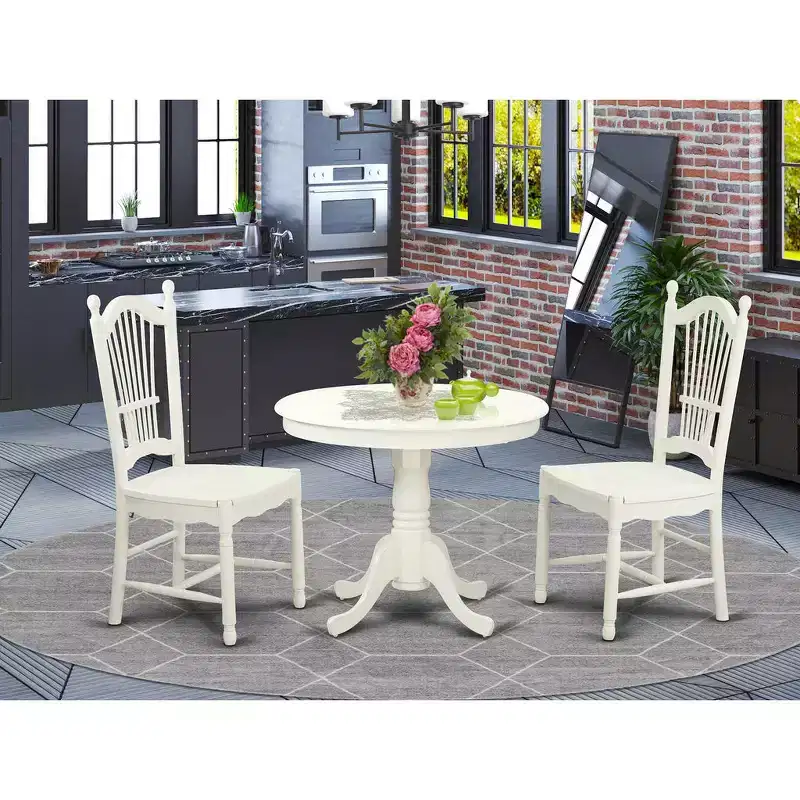 HomeStock Dining Room Kitchen Table Set Round Linen White
