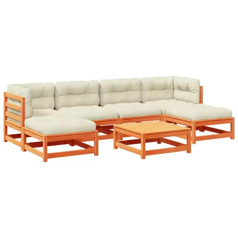 vidaXL Patio Sofa Set with Cushions Modular Outdoor 7 Piece Solid Wood Pine