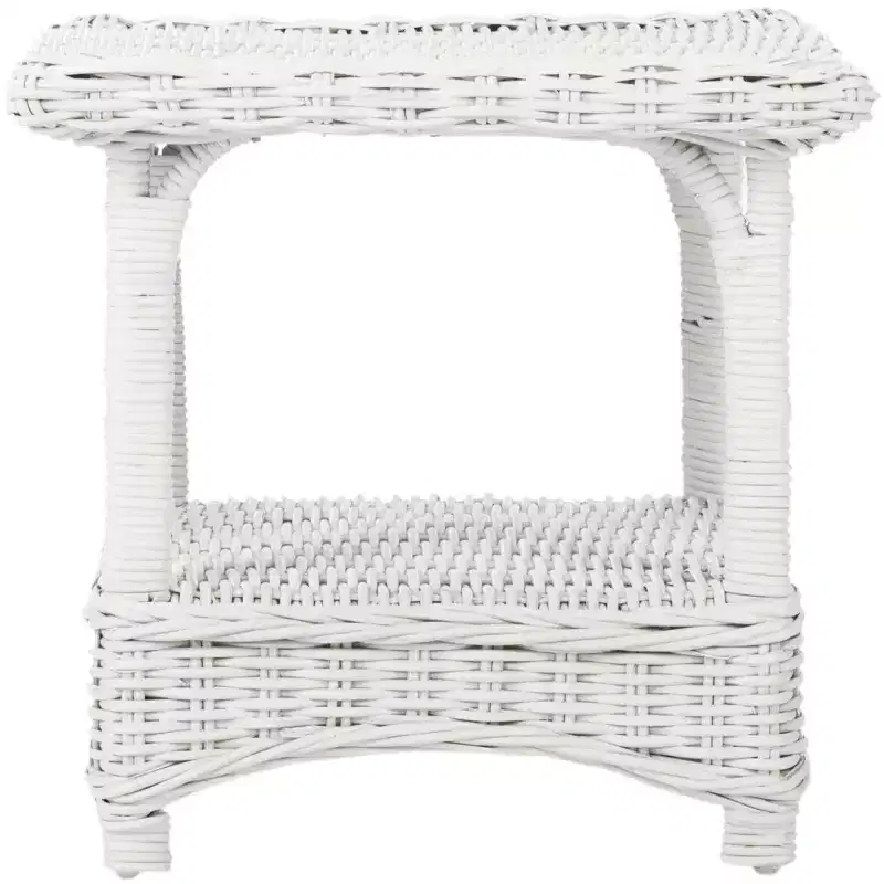 Country Wicker and Rattan Side Table, White