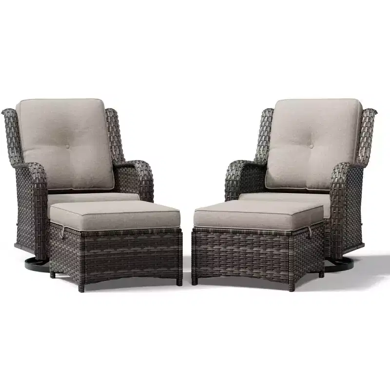 UPTIOT Outdoor Swivel Chairs & Ottomans Set: 2 Rotating Chairs + 2 Multi-Functional Ottomans