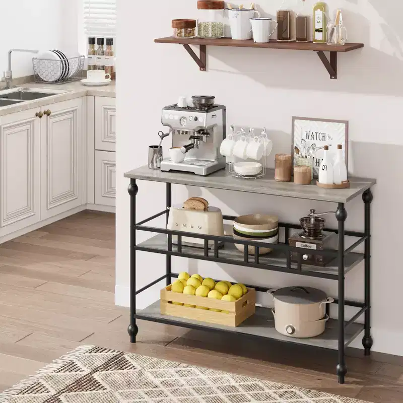 Console Table 43, 3-Tier Industrial Entryway Table, Narrow Entrance Sofa Table with Shelves