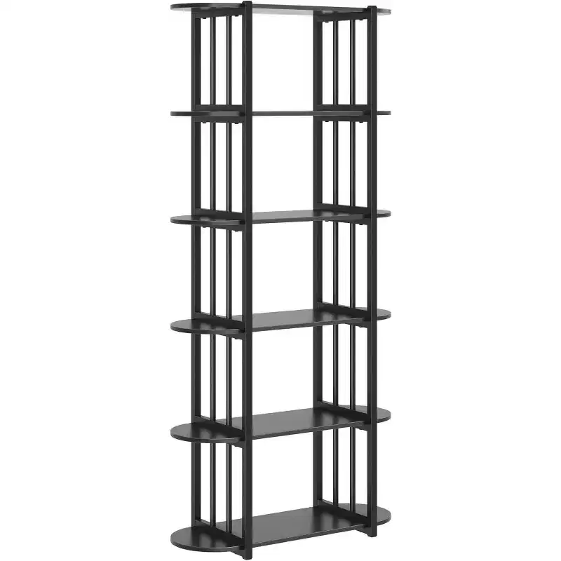 6 Tier Book Shelf, Modern Tall Bookshelf, Industrial Bookcase Corner Storage Organizer, Free Standing Storage Shelving Unit