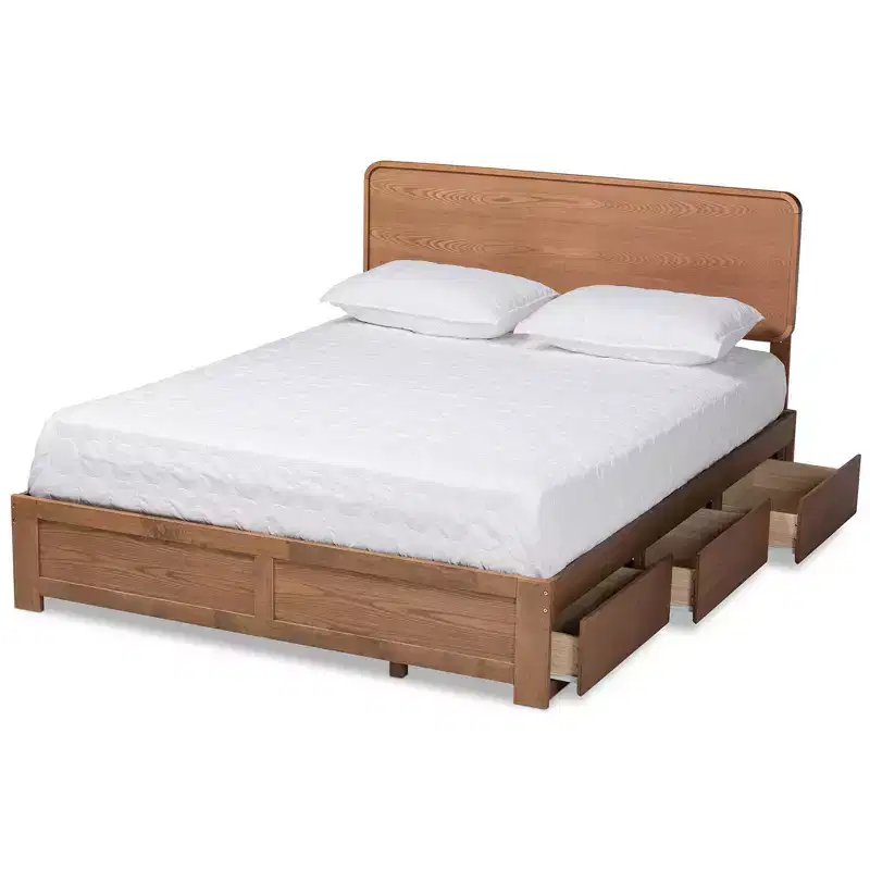 Full  Modern Wood 3-Drawer Platform Storage Bed, Walnut/Brown