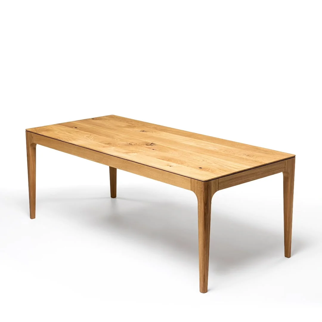 Oak Dining Table - oak dining room table boasts a sleek - contemporary design - characterised by its smooth lines and a tapering thickness