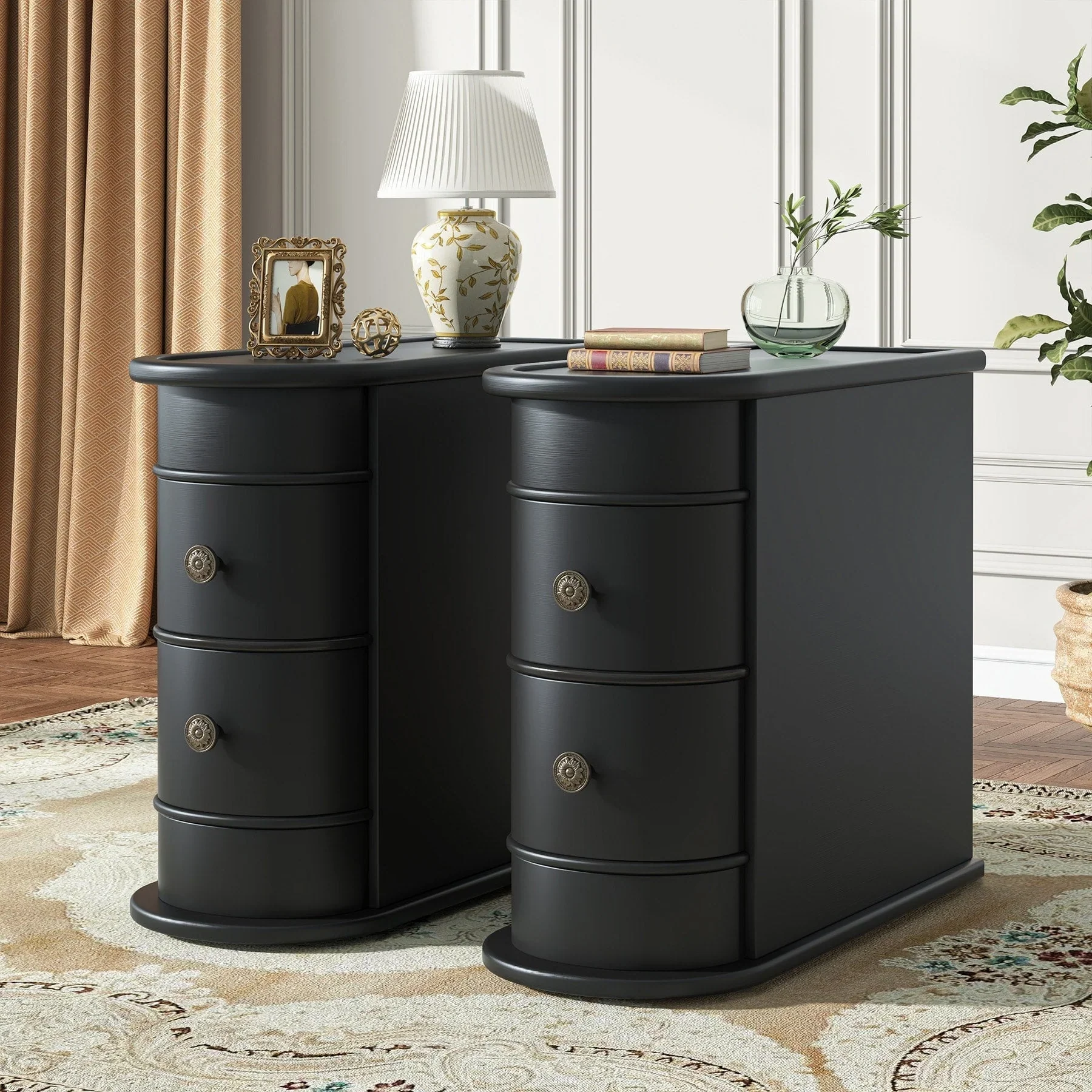 Solid Wood Chairside End Table, Two-Drawer Narrow Side Table Slim