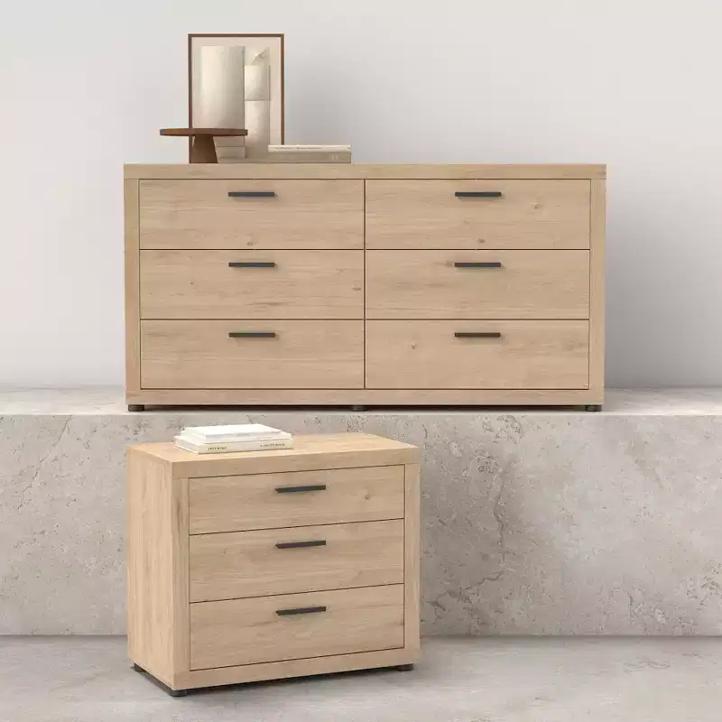 Mira Bedroom - 6 Drawer Double Dresser And Chest, Jackson Hickory