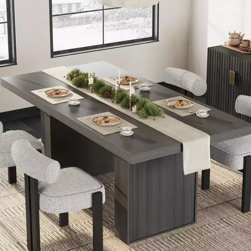 71 Fluted Leg Dining Table with Storage, Modern Farmhouse Kitchen Table for Family Gatherings, Seats 6-8