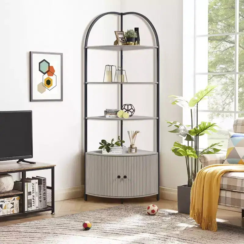 Rosary Blenn Corner Storage Shelf Stand with Cabinet