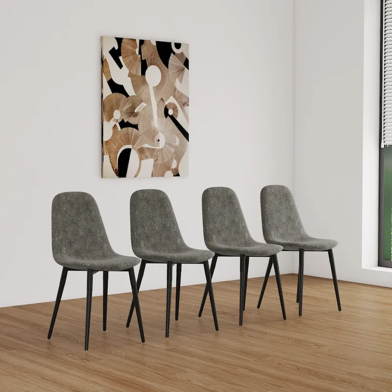 Modern Accent Dining Chairs with Linen Fabric Upholstery and Sturdy Metal Legs