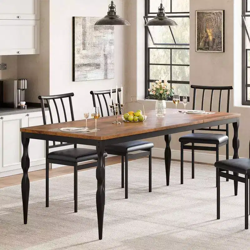 Rectangular Dining Table for 6, 71 Inch Rustic Farmhouse Kitchen Table with Large Tabletop