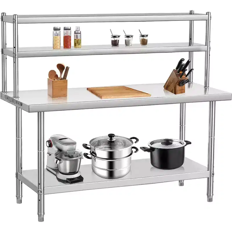 48 x 24 Inch Stainless Steel Workbench with Adjustable Shelves and Hooks