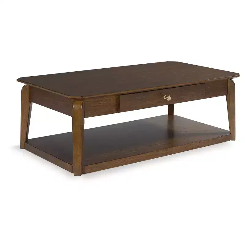 Mid-Century Modern Rectangular Coffee Table with Storage Drawer, Casters & Shelf, Brown
