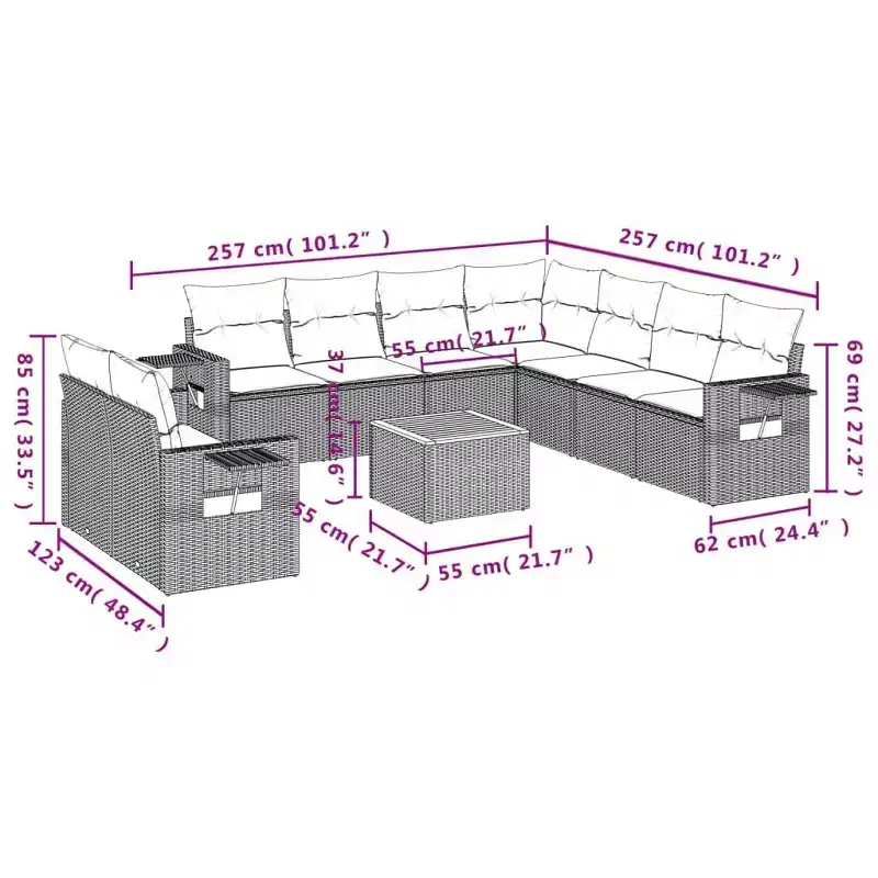 vidaXL Patio Sofa Set Black PE rattan Large Modular Garden Sofa Set
