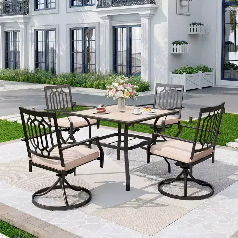 5pc 37" Wooden Top Patio Table with 4 Swivel Rocking Chairs - Captiva Designs