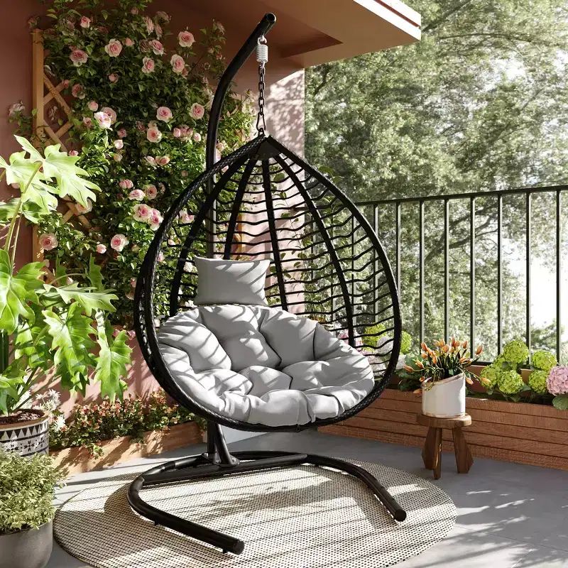 Whisen Hanging Hammock Chair with Stand, Egg Swing Chair with Iron Frame and Cushion & Headrest