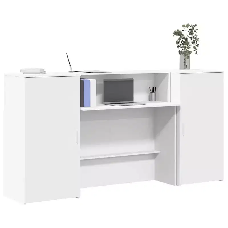 Reception Desk White Rectangular Engineered Wood, 2-Person