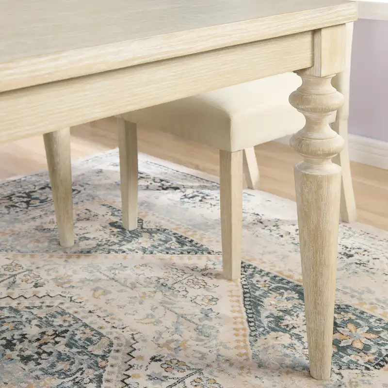 Roundhill Amonia 7-piece Dining Set, Turned-Leg Dining Table with 6 Tufted Chairs