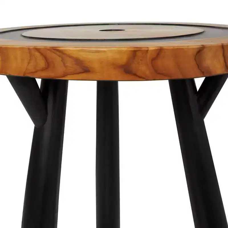 Teak Wood Geometric Layered Circle Accent Table: No Assembly, Indoor Use, Modern Style