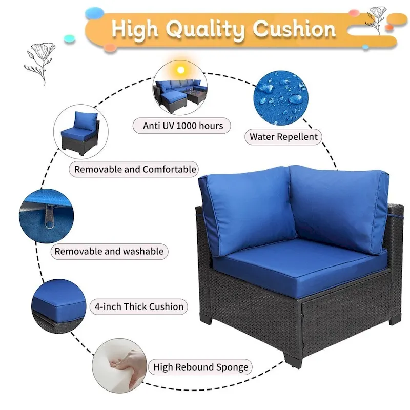 7-Piece Rattan Wicker Cushioned Sofa Sets with Coffee Table