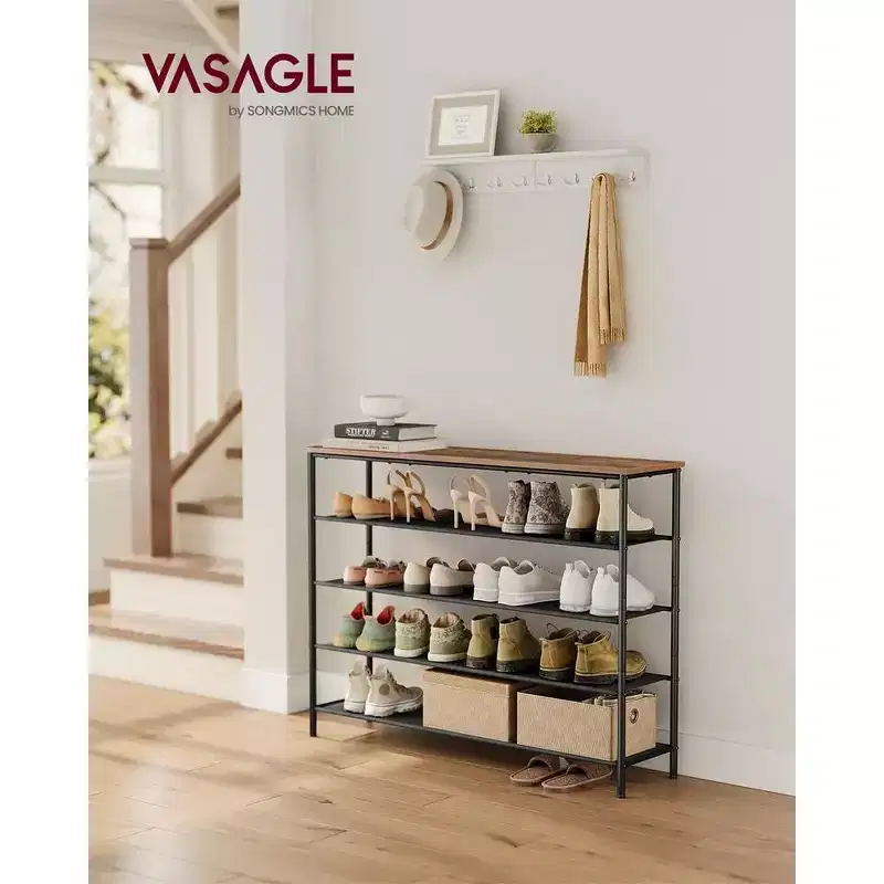 5-Tier Shoe Rack for 20-24 Pairs Rustic Brown/Black