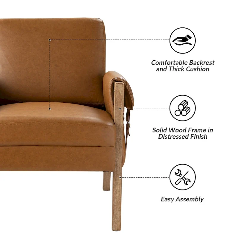 Olivia Farmhouse Faux Leather Accent Chair with Solid Wood Legs Sets of 2 by HULALA HOME