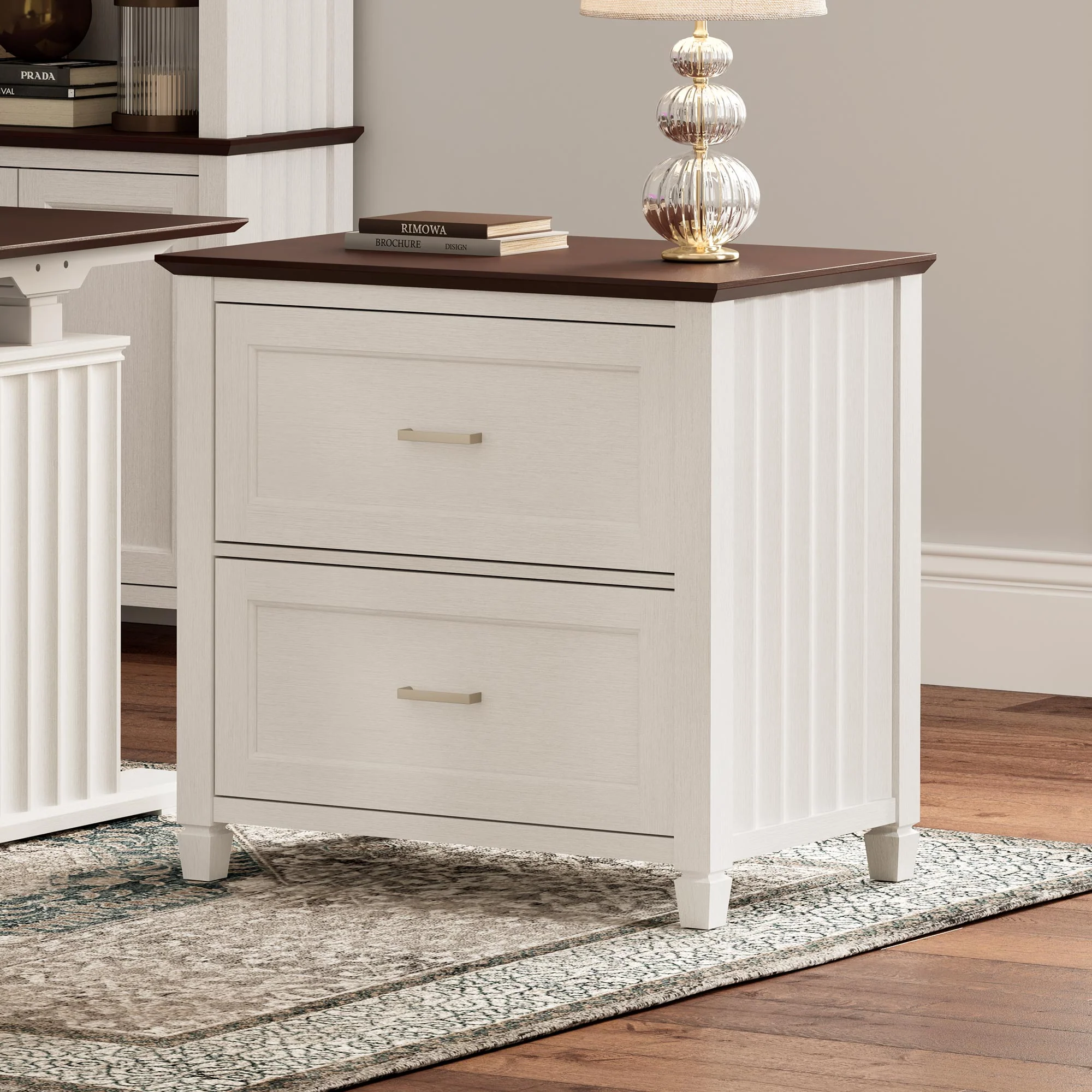 29'' File Storage Cabinet, Dual-Tone Wave Design, White