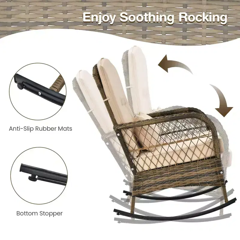 Outdoor Wicker Rocking Chair & Coffee Table Set of 3 - Comfortable Rocking Chair, Durable Outdoor Furniture for Backyard, Lawn, and Patio Sofa Sets