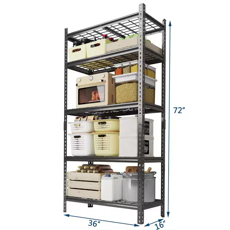 Heavy Duty 5-Tier Shelving Unit, 2200lb Capacity, Adjustable Metal Rack for Garage, Kitchen, or Basement, 36W x 16D x 72H - Black