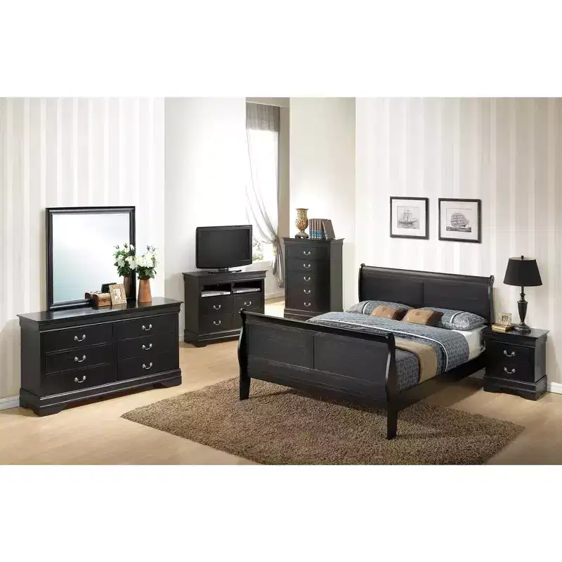 Passion Furniture Louis Philippe Full Sleigh Bed with High Footboard