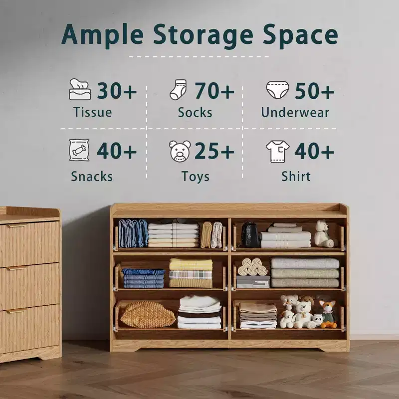 Modern 6 Drawer Double Dresser Wide Wood Storage Chest Bedroom Furniture Nursery Kids Clothing Organizer Cabinet Anti Tip Safety